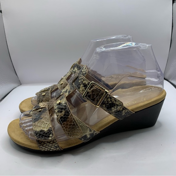 Vionic Sandals Womens 6 Radia Wedge Adjustable Triple Strap Snake skin - Picture 1 of 8